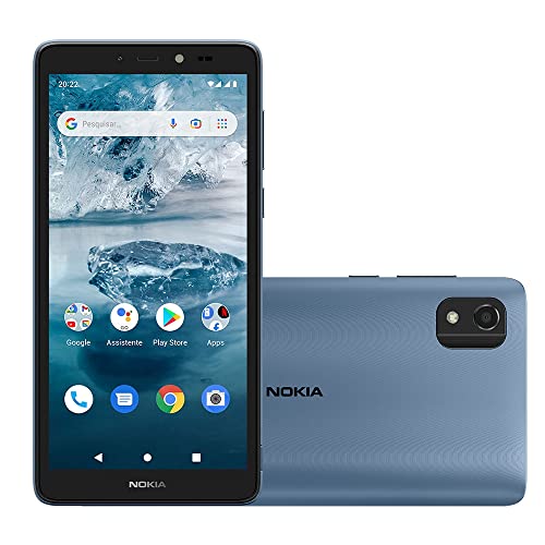 Smartphone Nokia C2 2nd Edition 4G 32 GB Tela 5,7″ Câmera com IA Android Desbloqueio Facial + Capa/Película/Fone/Carregador – Azul – NK086