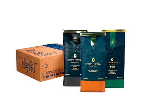 Pack de 3 Cafés Moídos Gourmet Santa Monica 250g – Intenso, Orgânico e Tradicional